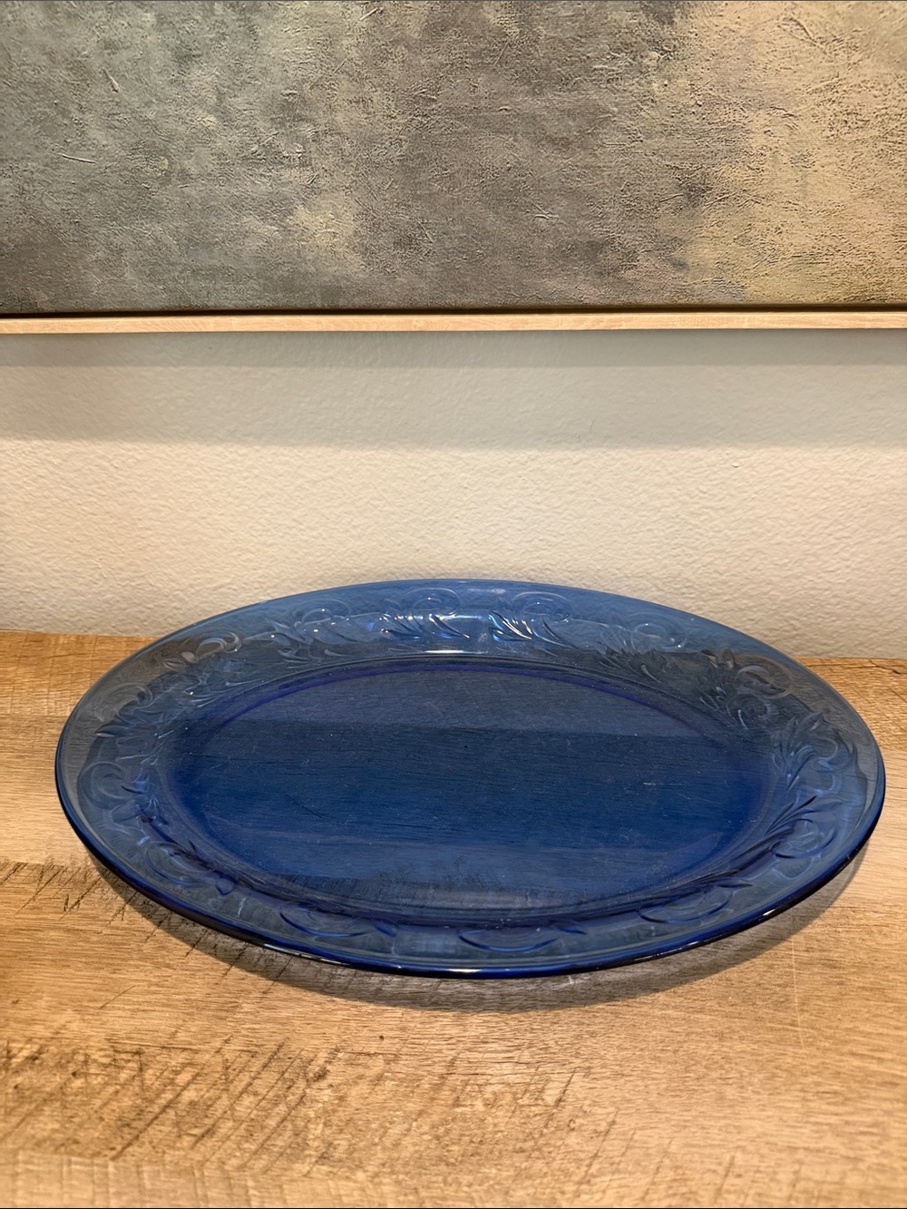 Vintage Cobalt Blue Glass Serving Platter